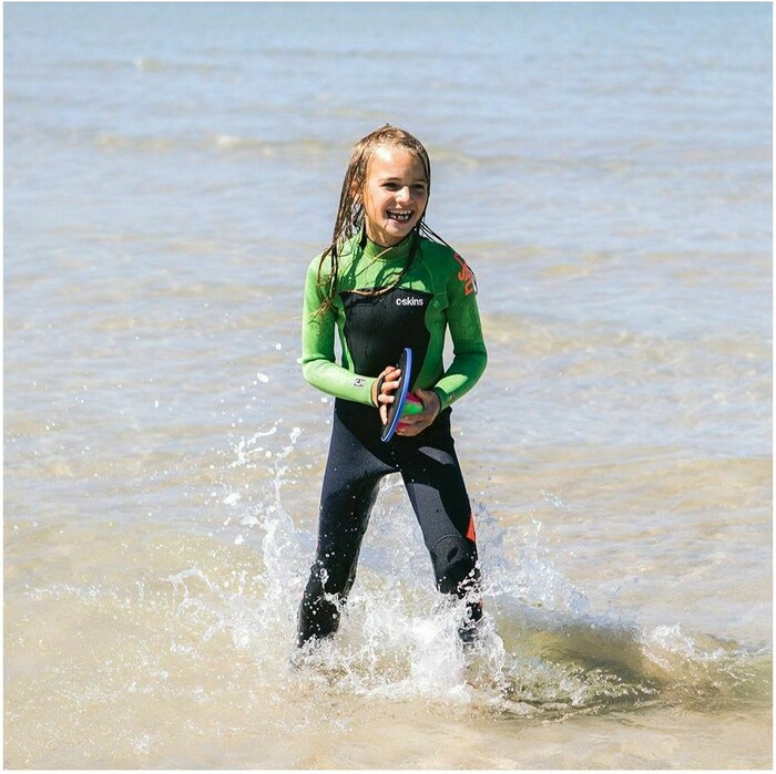 2024 C-Skins Junior Legend 4/3mm GBS Back Zip Wetsuit C-LE43JBZ - Slate Navy / Lime / Flo Red